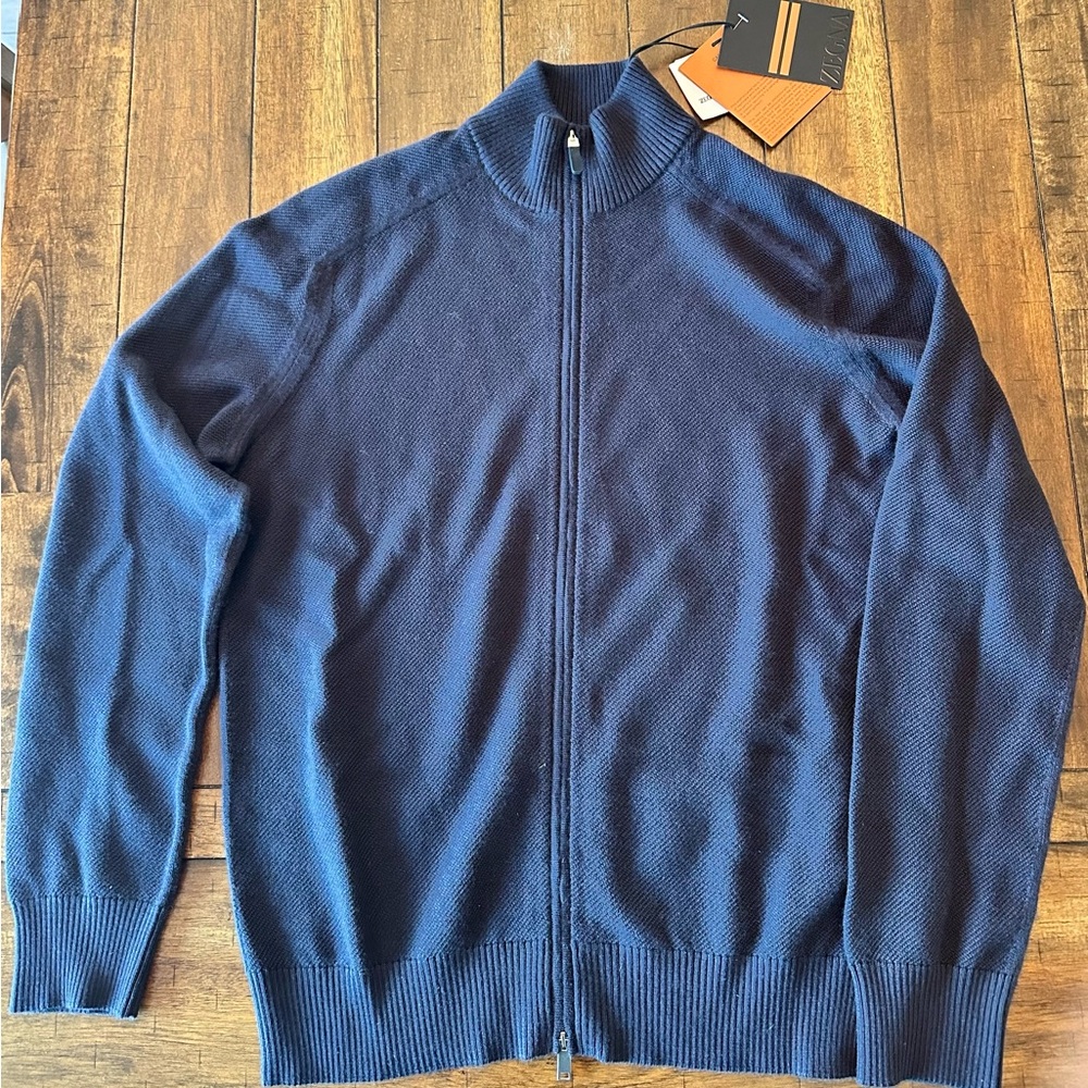 NAVY BLUE MÉLANGE CASHSETA FULL ZIP CARDIGAN